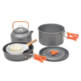 Outdoor portable 2-3 person camping stove cover pot picnic cooker non stick pot teapot combination set including tableware (colour: orange) Outdoor portable 2-3 person camping stove cover pot picnic cooker non stick pot teapot combination set including tableware (colour: orange)